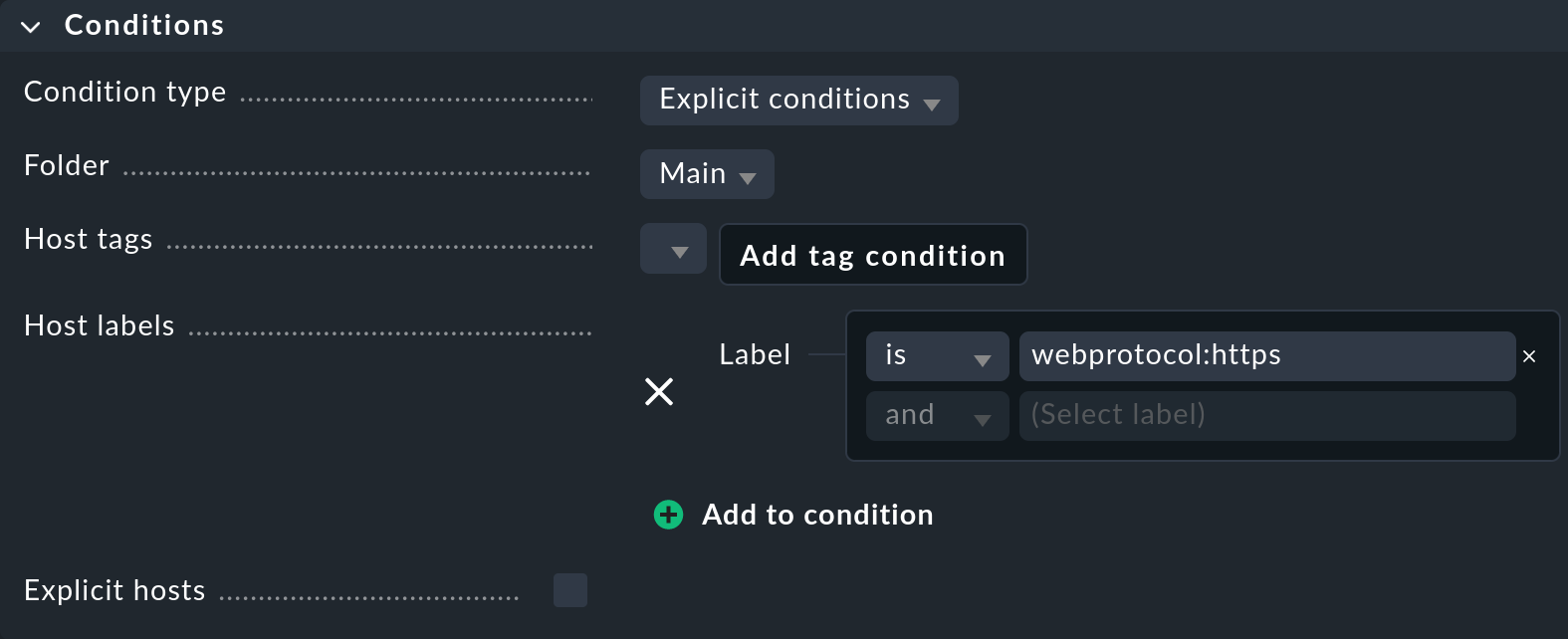 Restriction of the rule via a host label on the web server.