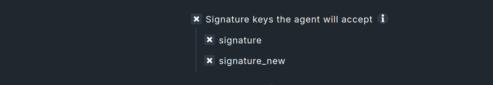 Agent updater rule with two signature keys selected.