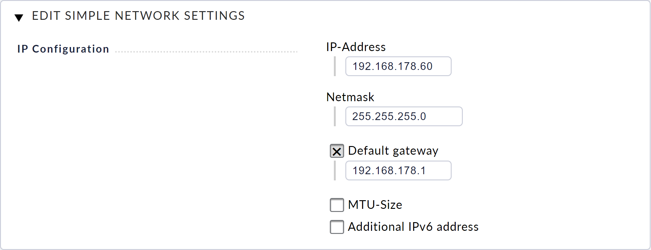 Anpassung der Simple Network Settings.