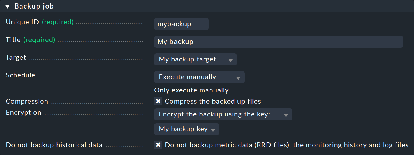 Dialog zur Festlegung eines Backup-Auftrags.