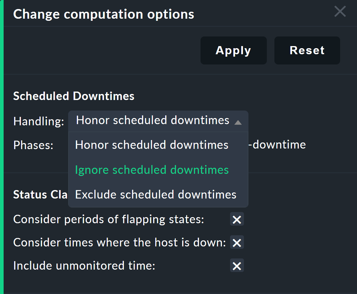 Selection for taking scheduled downtimes into account.