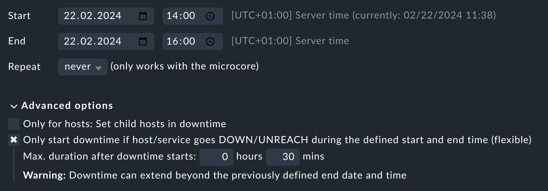 Setting a flexible scheduled downtime.