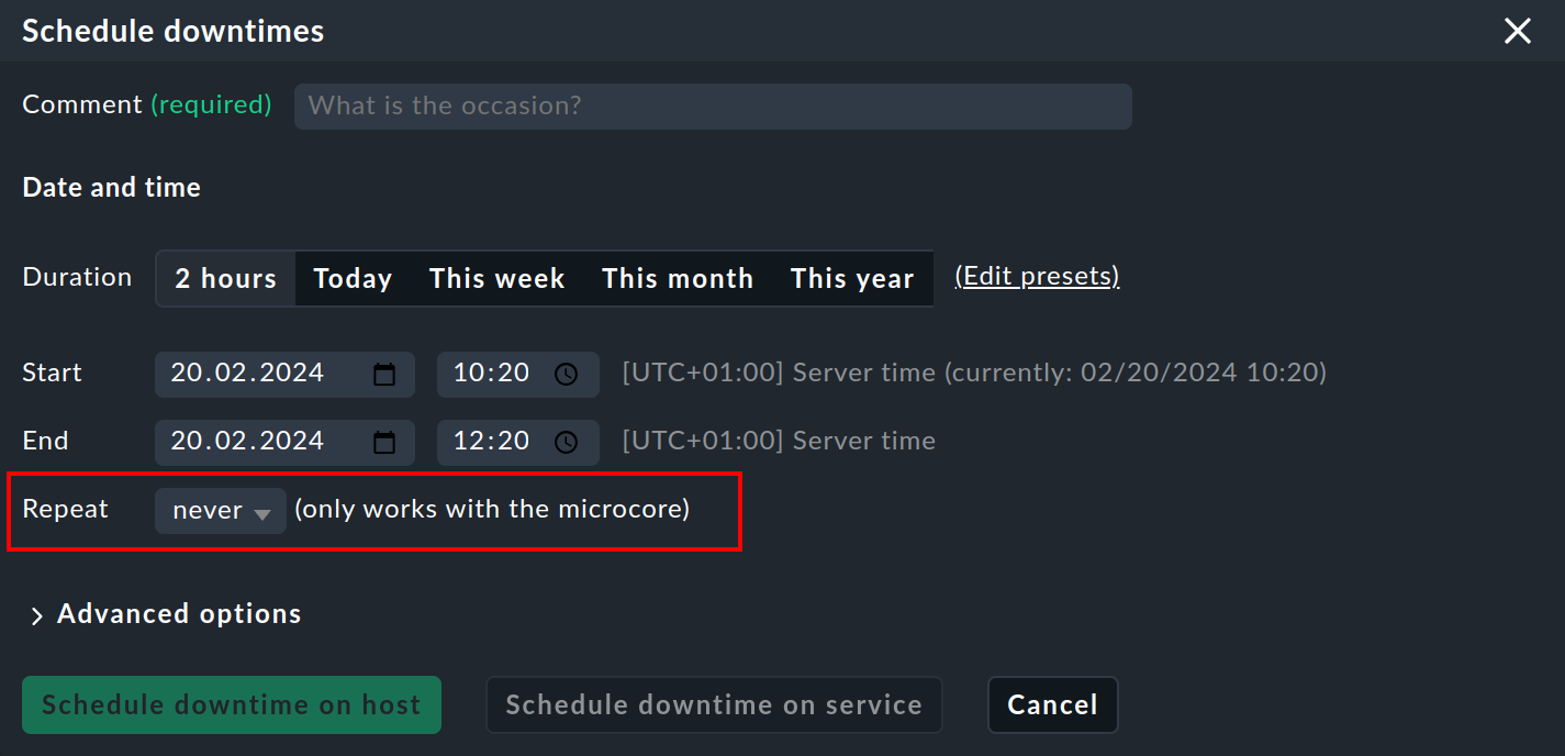 Select the recurrence period.