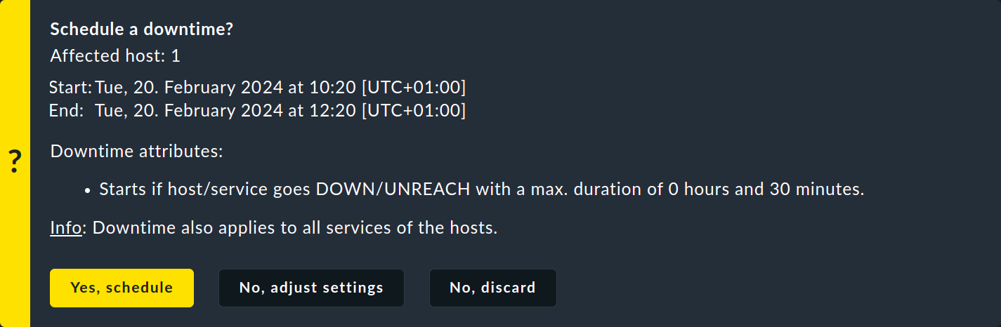 Confirmation that the scheduled downtime should actually be applied to the host.