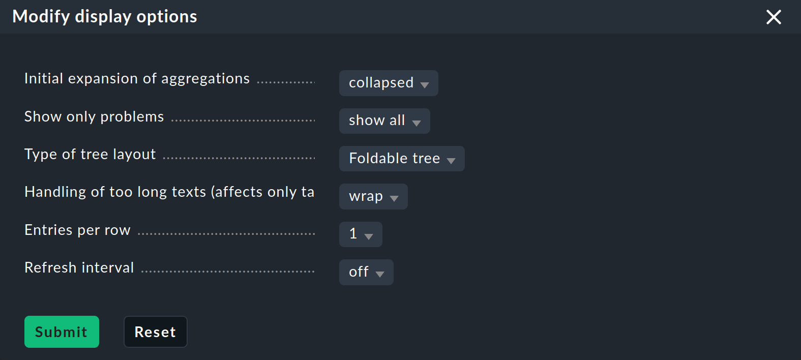 bi 5 display options screen