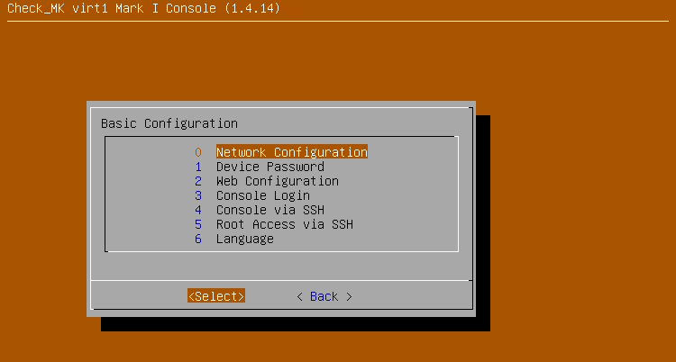 Selection of the Network Configuration.