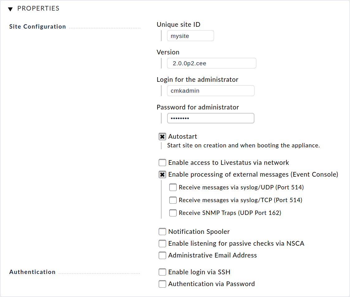 Site Configuration Properties.