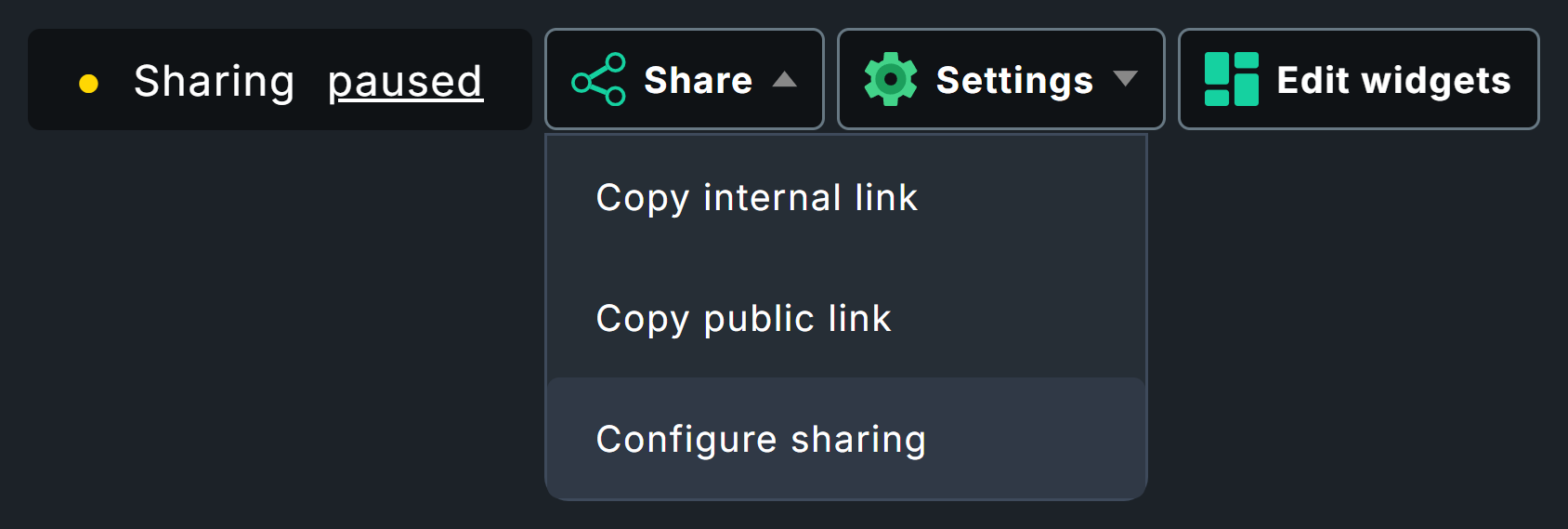 Sharing status in the dashboard