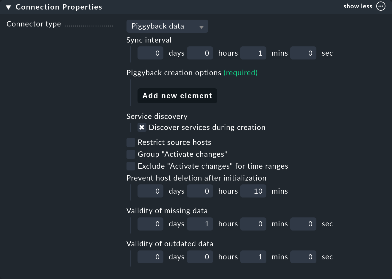 Connector settings in detail.