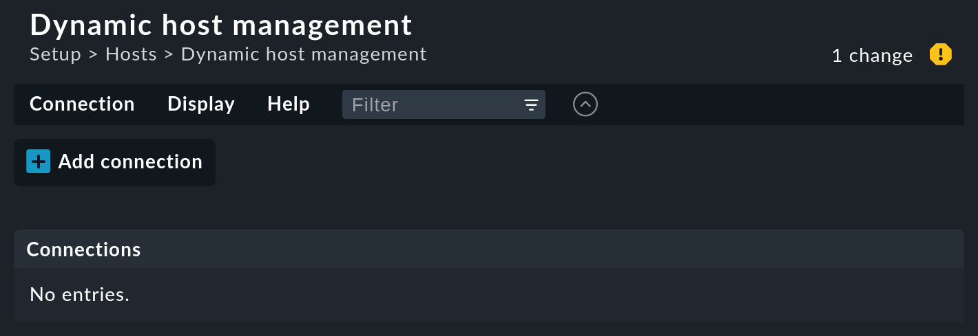 The 'Dynamic host management' page with empty connector list.