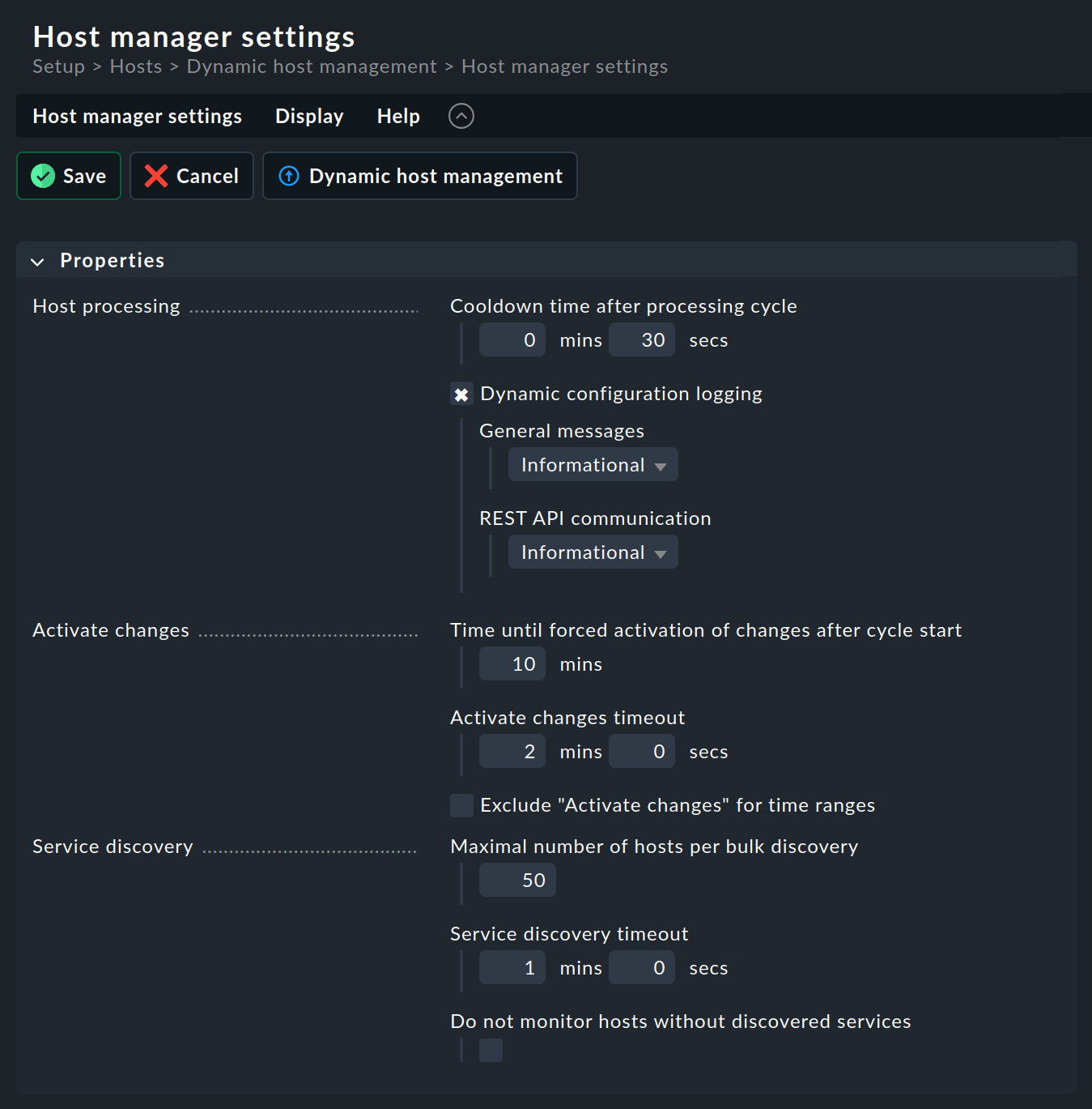 Dialog der Host-Manager-Einstellungen.