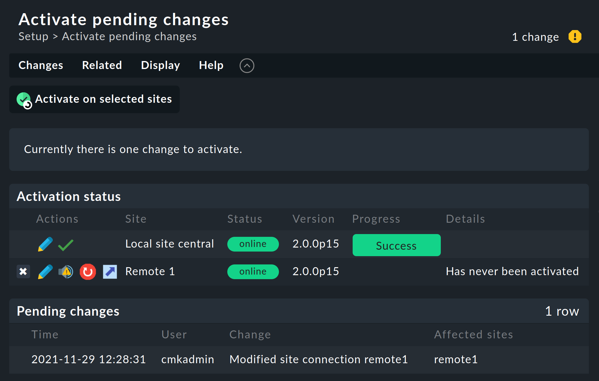 distributed monitoring activate pending changes