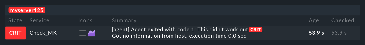 Wenn ein Skript von 0 verschiedene Exit Codes liefert, wird der Dienst sofort CRIT (rot).