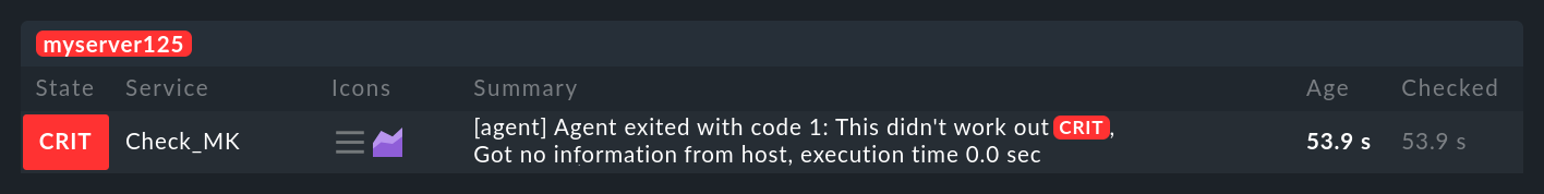 If a script returns exit codes different from 0, the service will immediately CRIT (red).