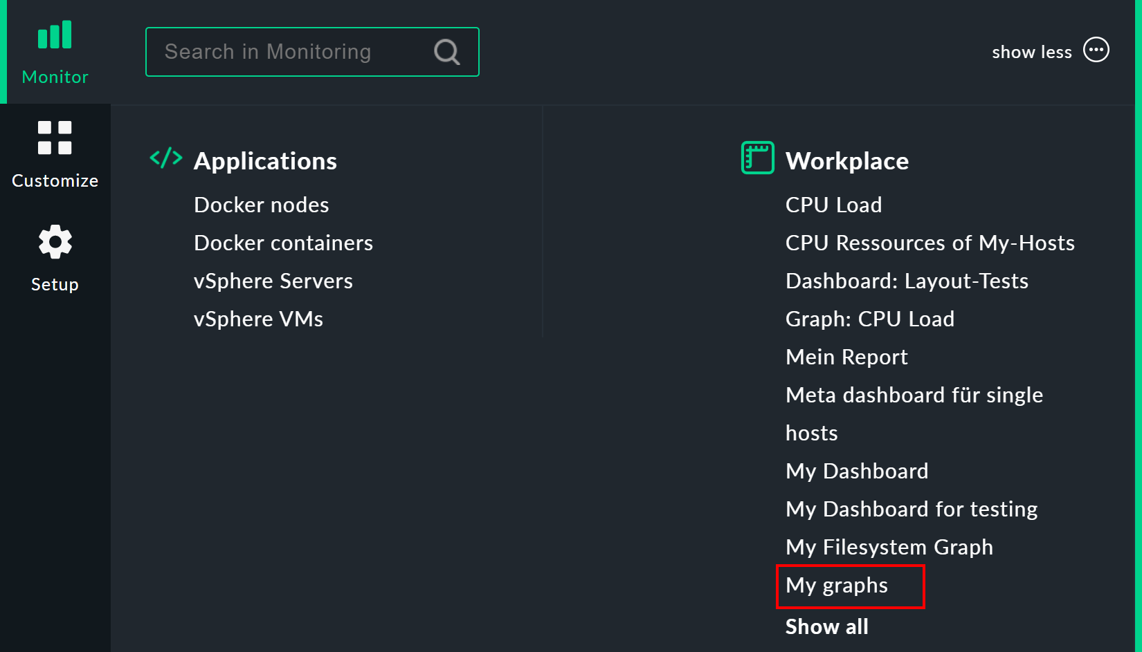 graphing monitor menu