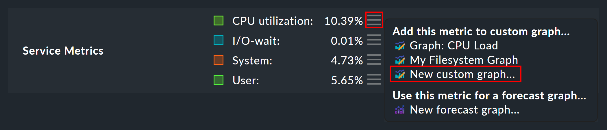 Auswahloptionen für benutzerdefinierte Graphen.