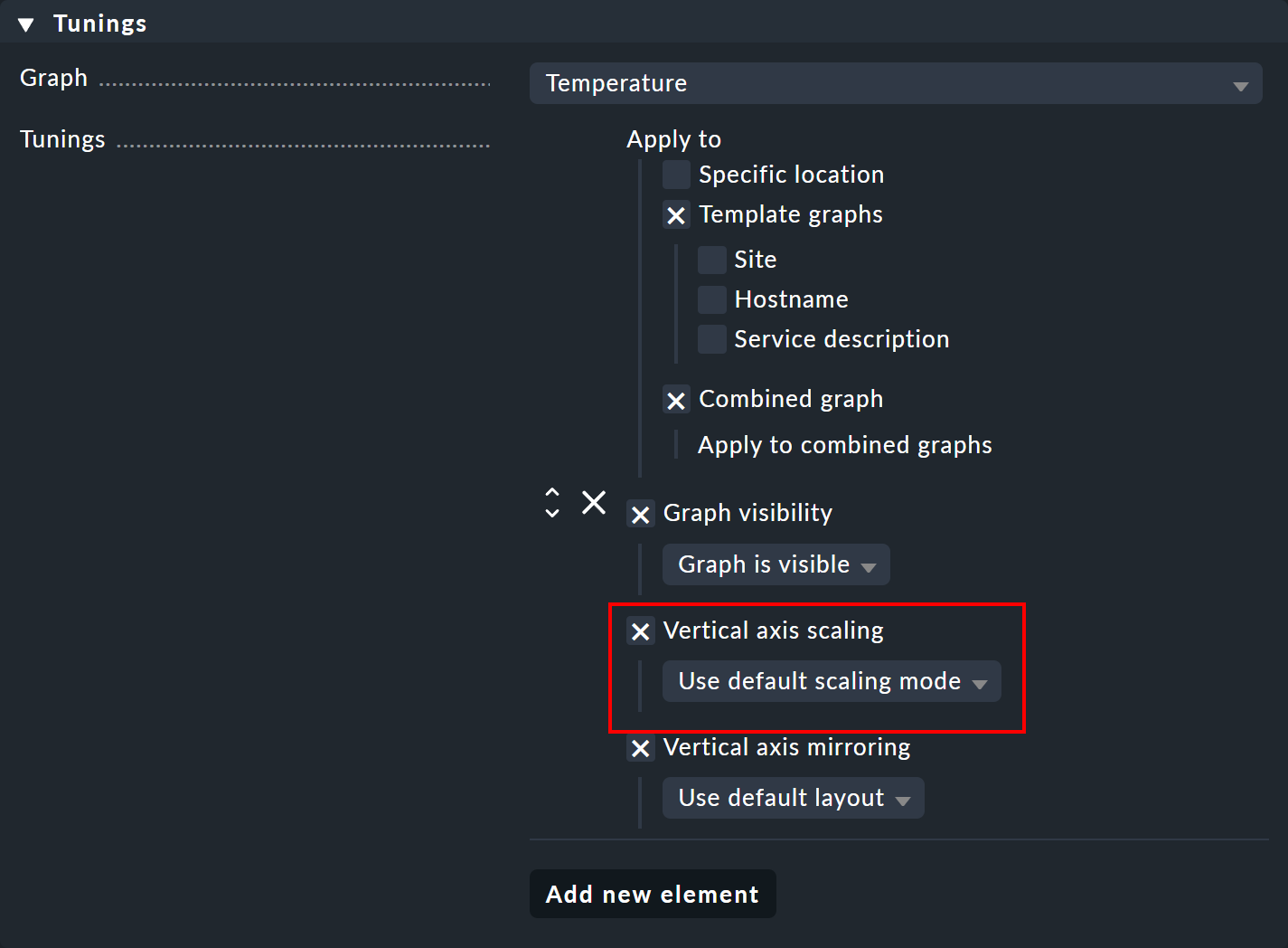 The settings for customizing a graph.
