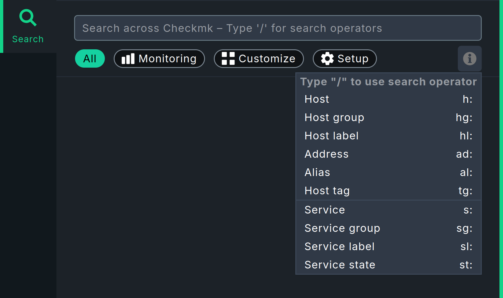 “Display of search operators (filters).”