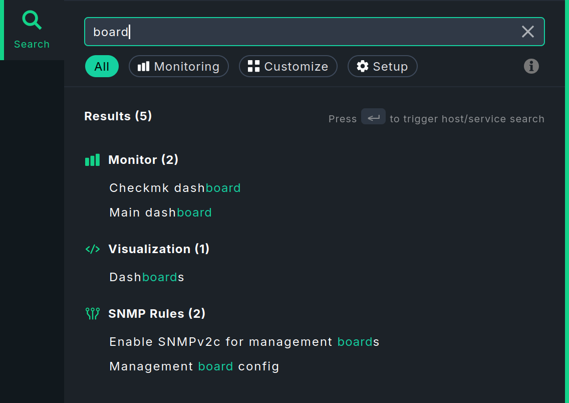 Die Resultate nach der Eingabe eines Suchbegriffs im Eingabefeld.