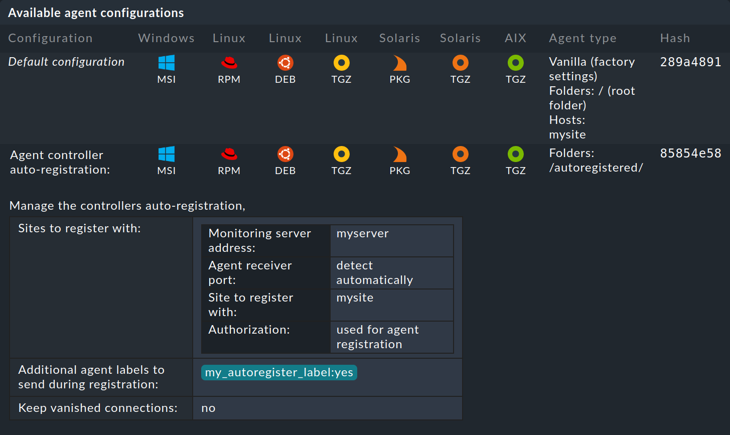 List with the new configurations of agents for auto-registration.