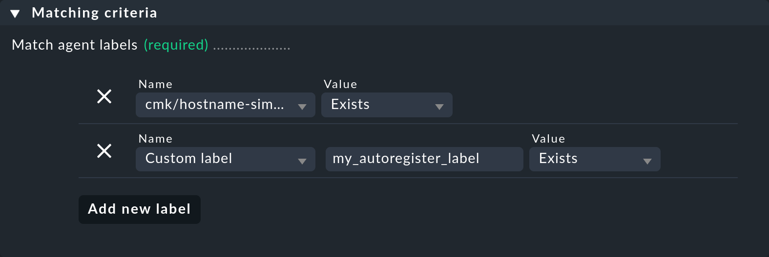 Auto-registration rule specifying the allowed labels.