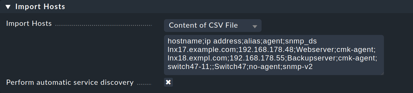 Dialogue for entering the CSV data for import.
