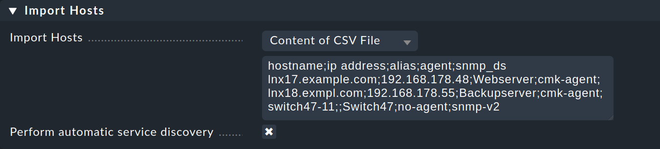 Dialog zur Eingabe der CSV-Daten für den Import.