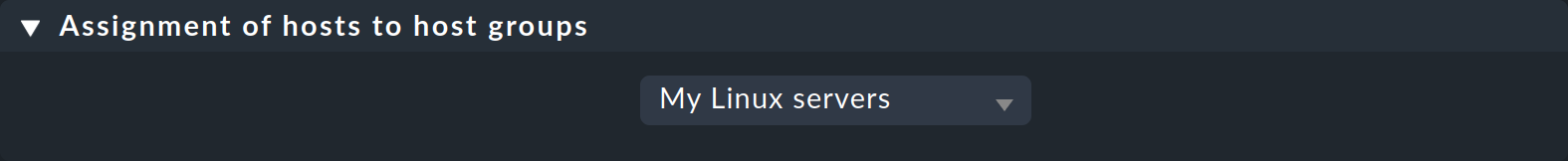 Dialog for selecting the host group in a rule.