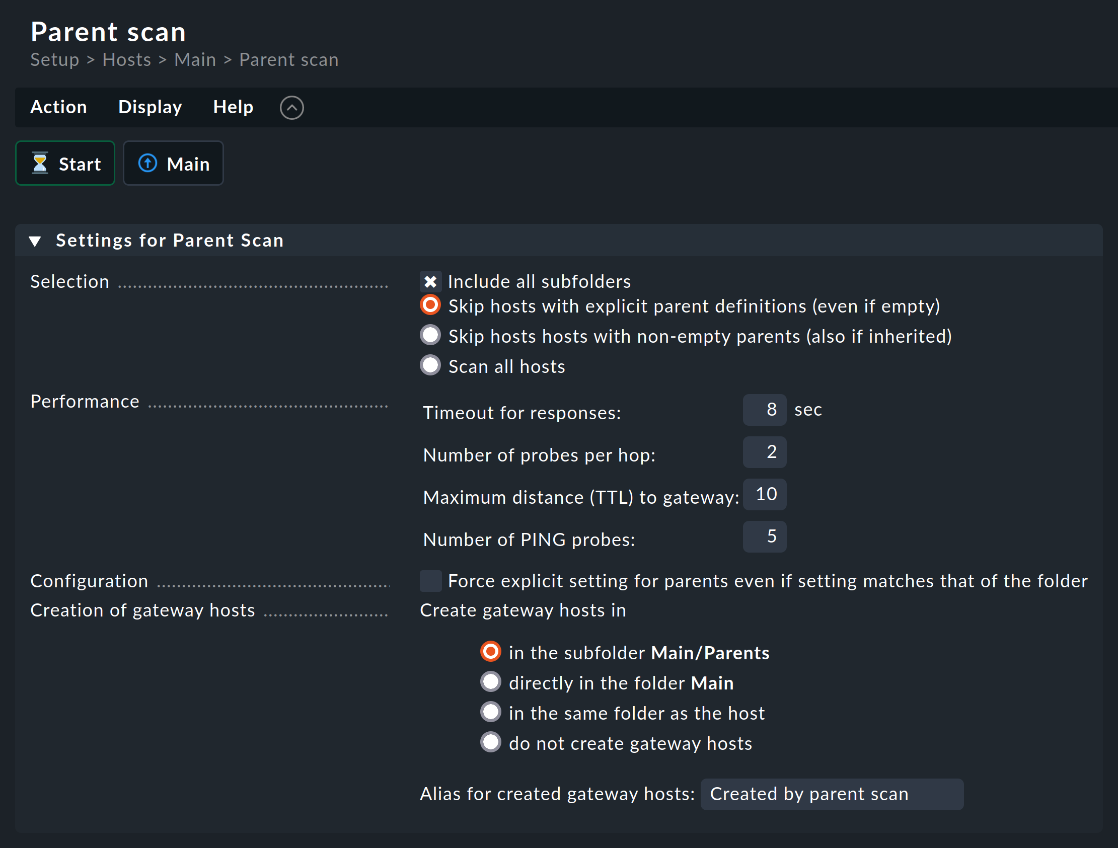 Dialog with scan configuration for the parents.