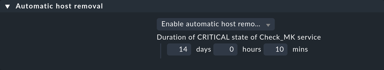 Regel zur Festlegung des Zeitraums für das automatische Entfernen von Hosts.