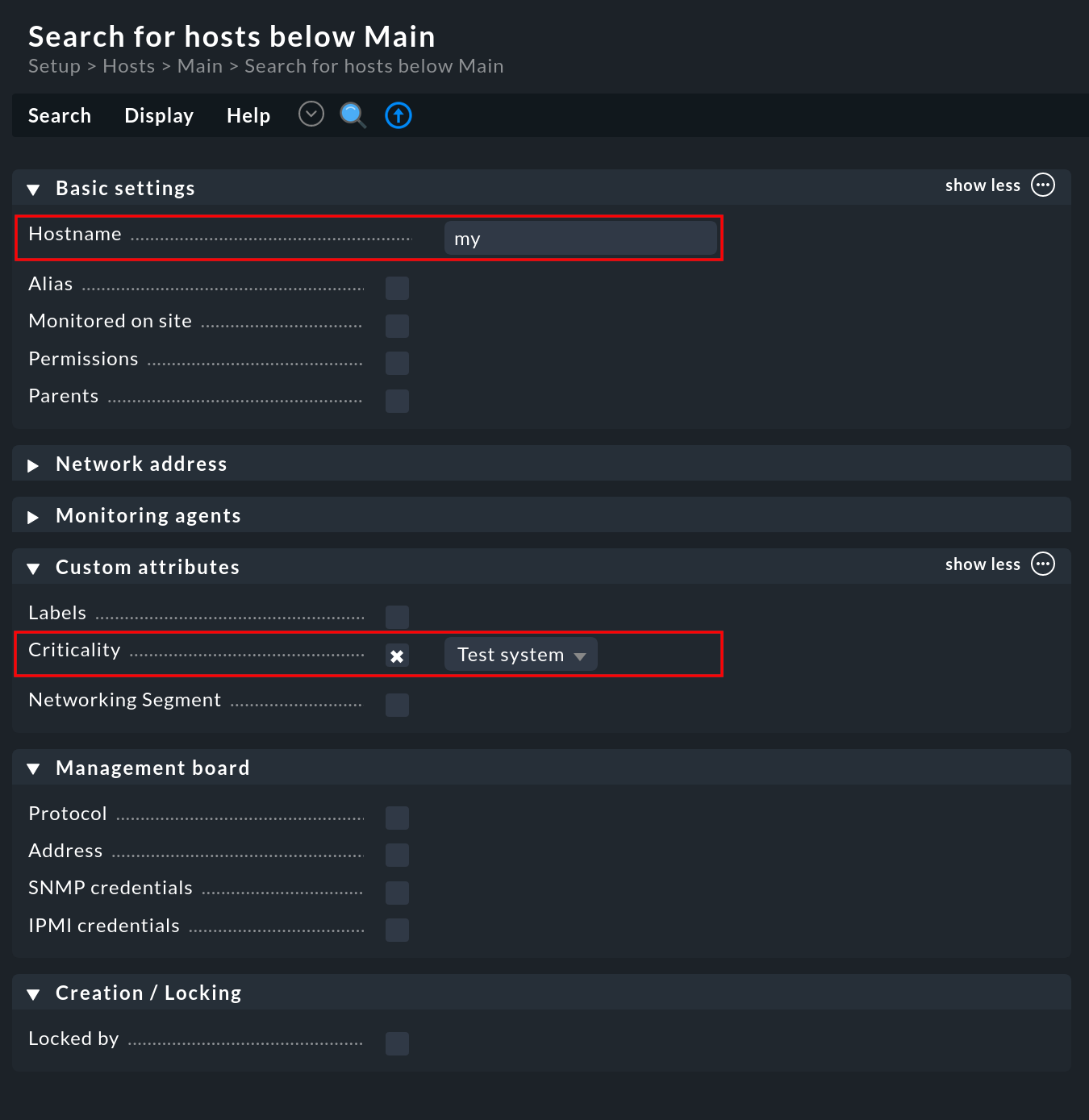 Dialog to search for hosts in a folder.