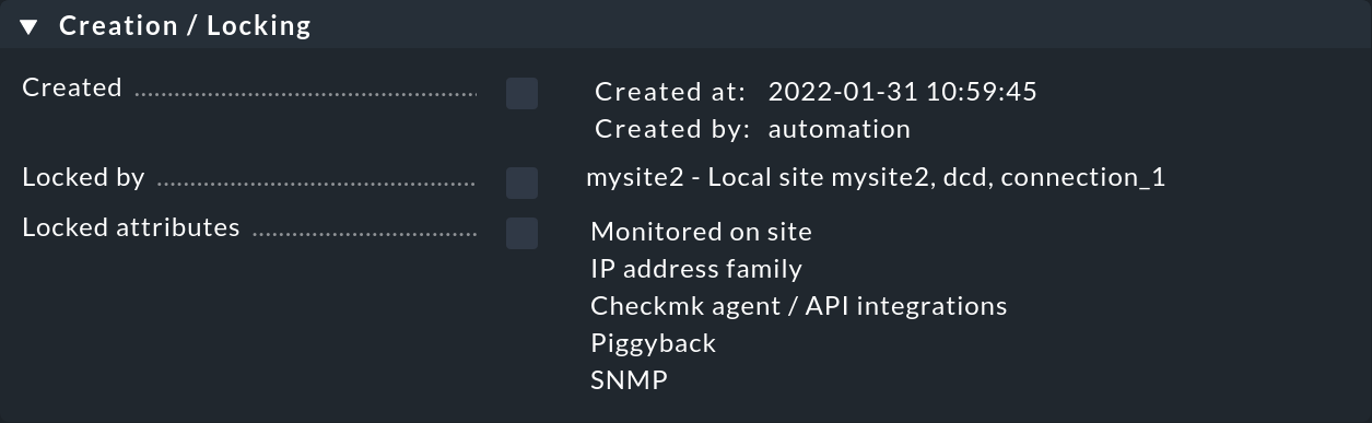 Display creation and locking information.