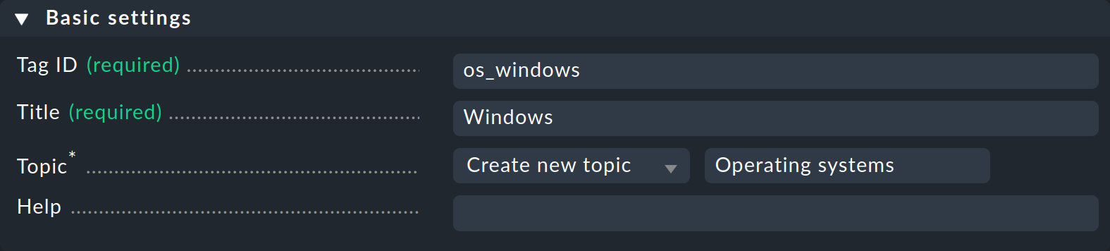 The settings for an auxiliary tag.