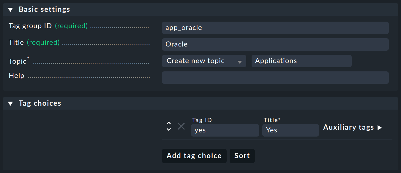Basic settings and tag definition for a checkbox tag.