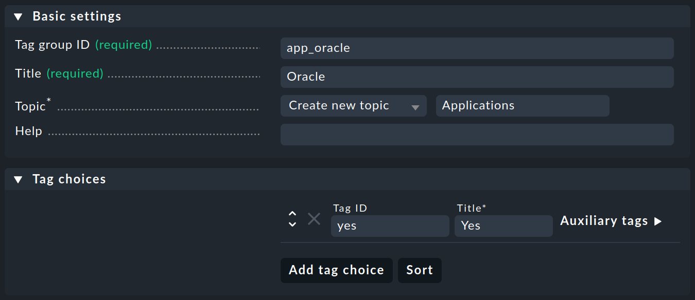 Grundeinstellungen und Merkmalsdefinition für ein Checkbox-Merkmal.