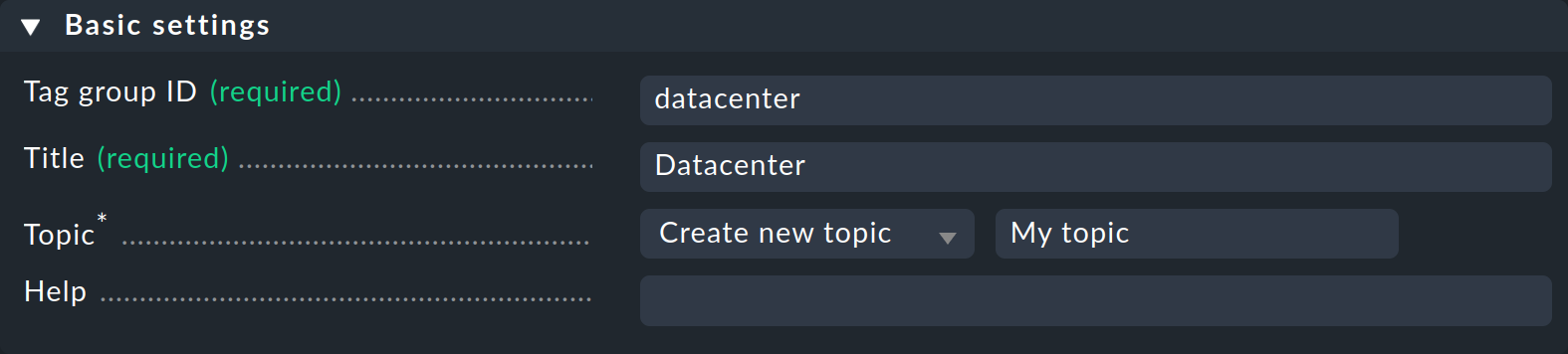 Basic settings for a tag group.