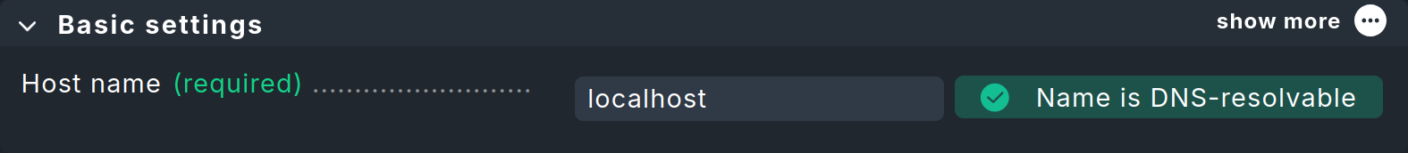 Ergebnis der Überprüfung bei der Eingabe des Host-Namens.