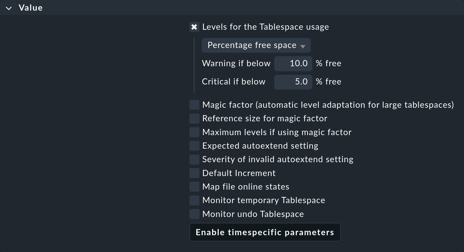 Dialog for setting the values for the new rule.