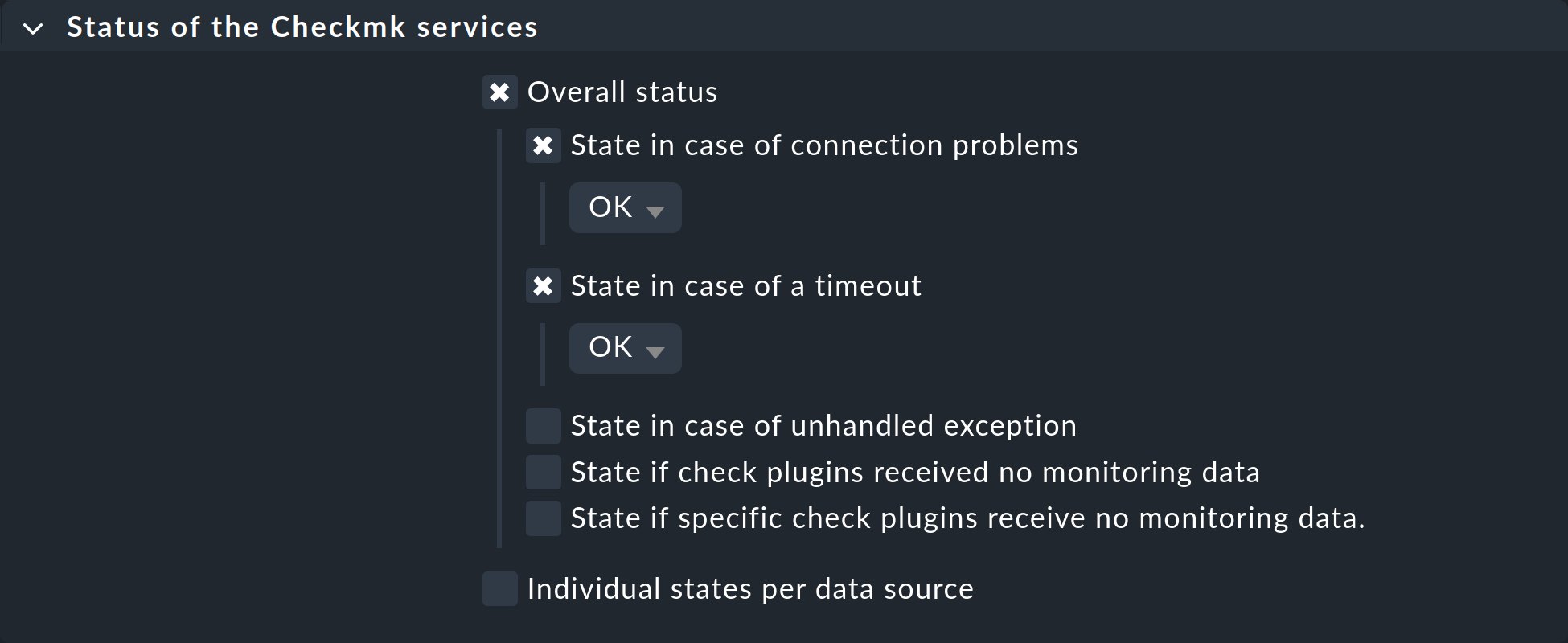 Dialog zur Festlegung des Zustands von 'Checkmk services' in einer Regel.