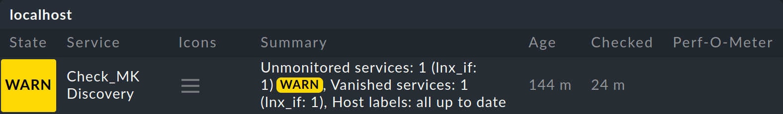 Service list with the 'Check_MK Discovery' service.