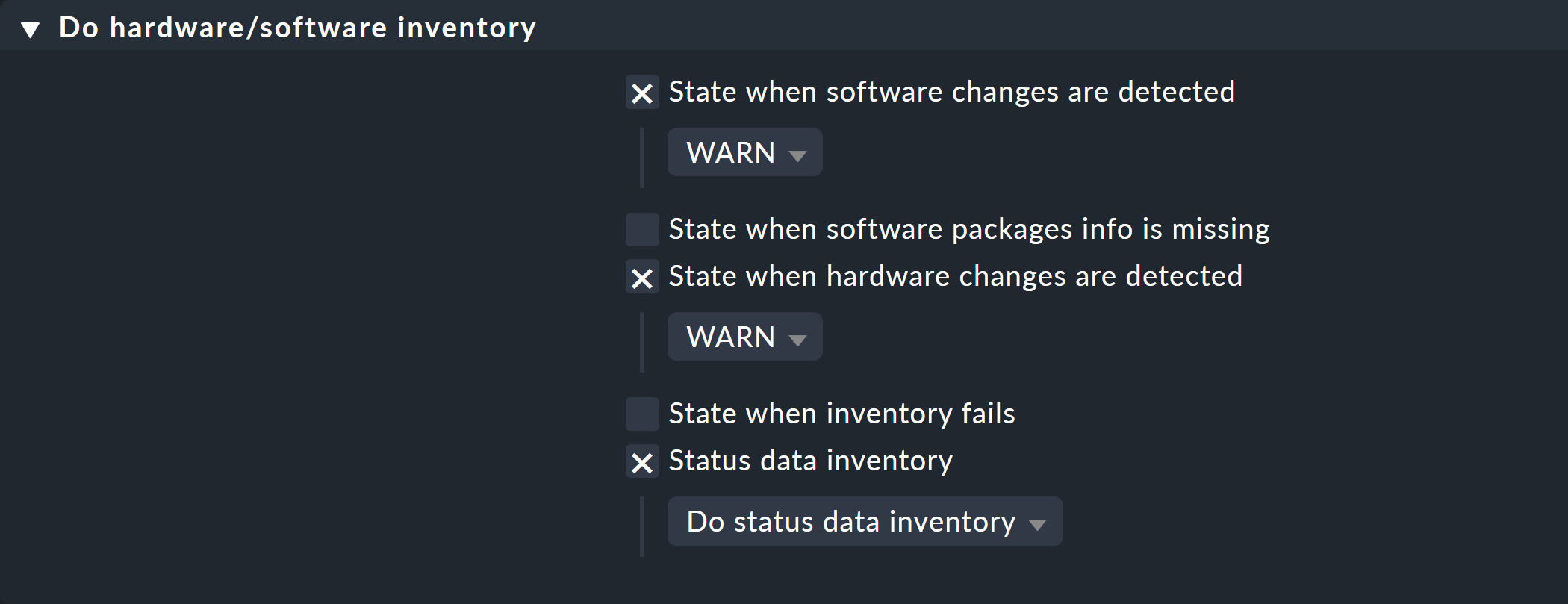 Dialog for state change of the inventory check.