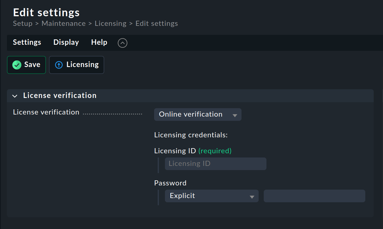 Form to enter license usage settings.