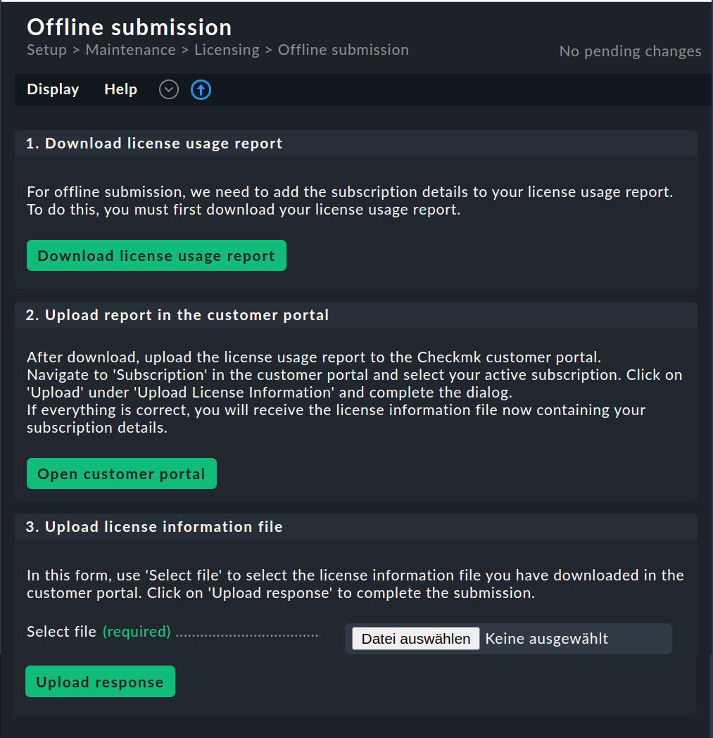 Page for offline submission of license information in the other commercial editions.