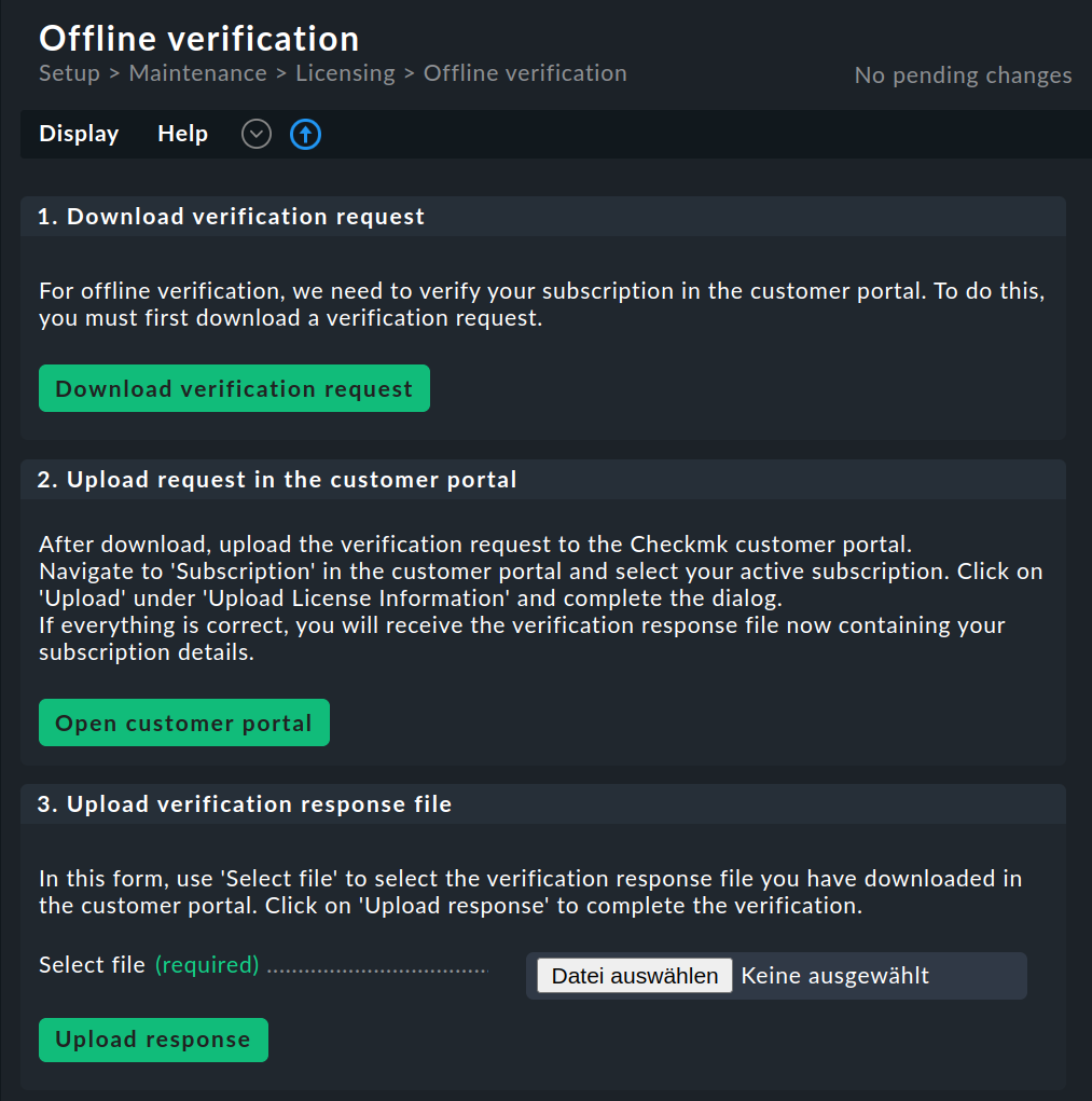 Page for offline verification of license information in the Cloud Edition.