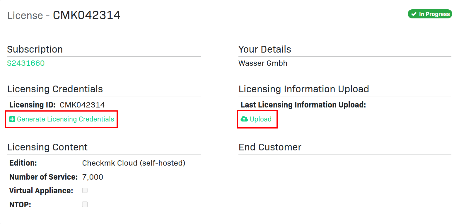 Die License Subscription im Kundenportal.