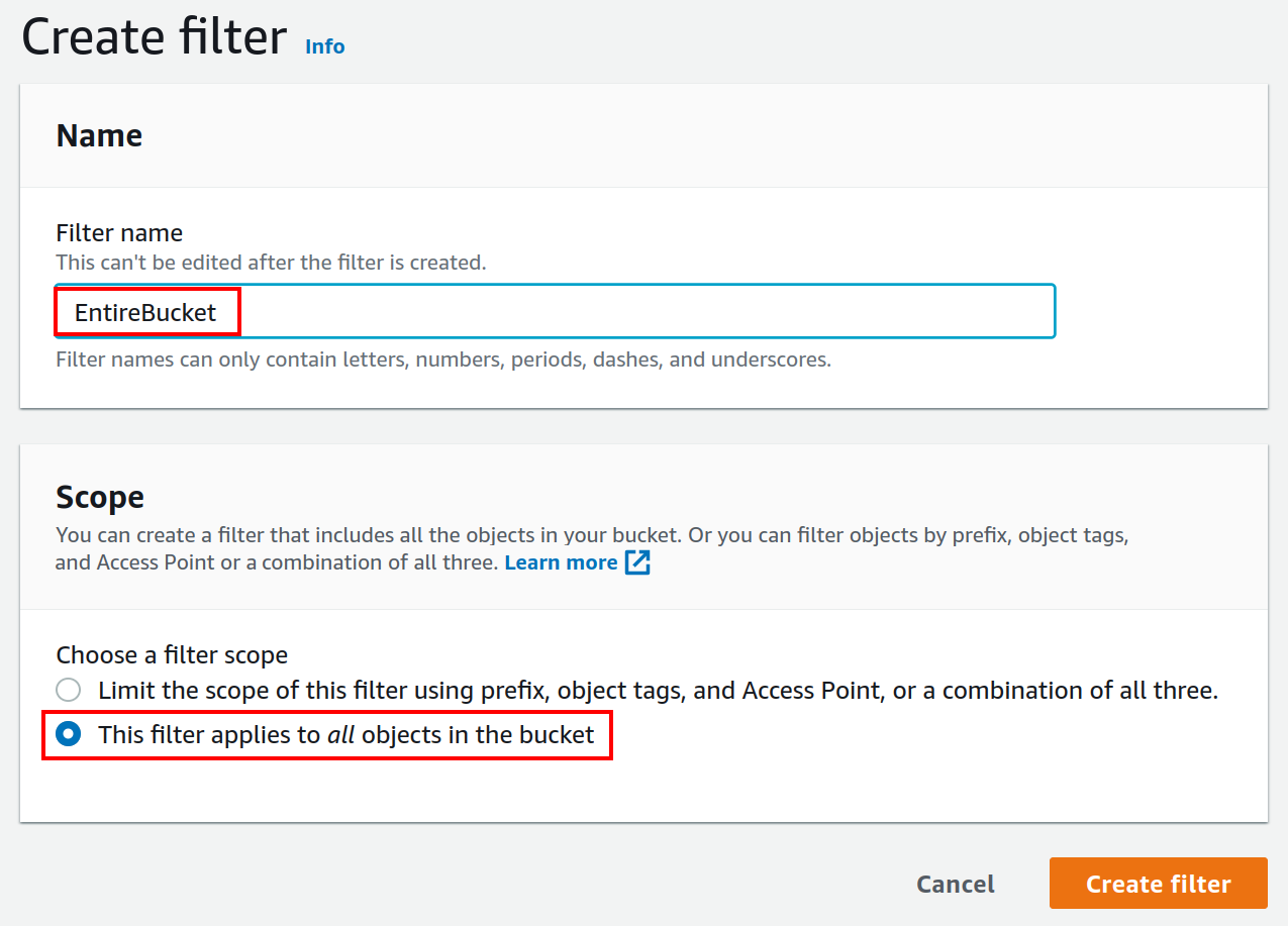 Creation of a filter for the request metrics.