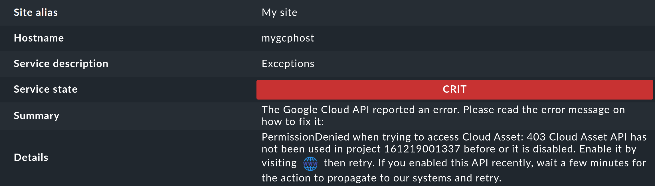 monitoring gcp exceptions details