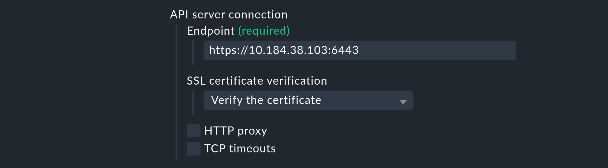 Exemplarische Angabe der API-Server Verbindung.