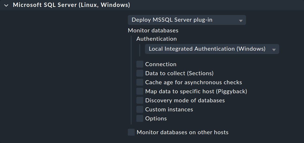 Possible settings for the MSSQL server in the agent bakery.