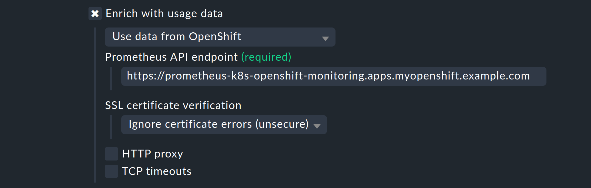 Example of specifying the cluster collector connection.